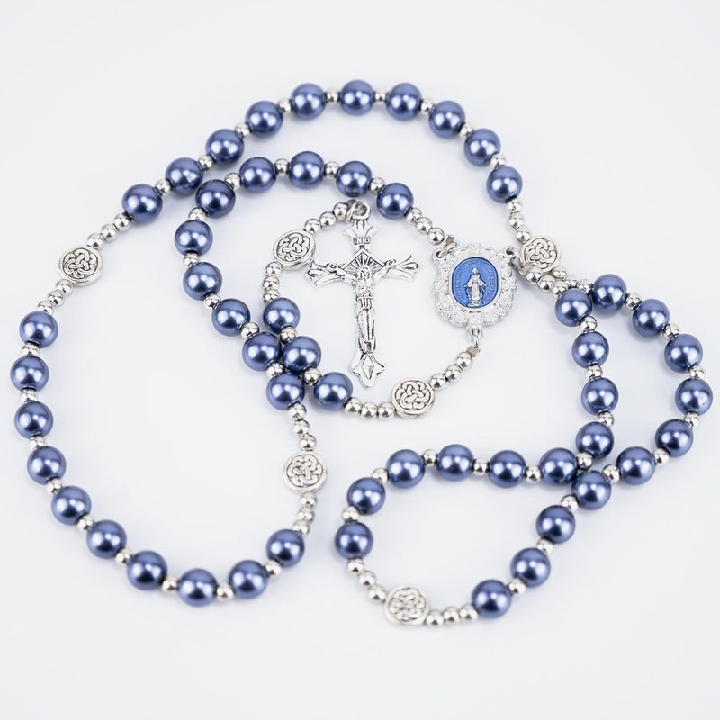 SUTANALE 8mm Glass Pearl Rosary Necklace for Women - Catholic Prayer Beads with Gift Box, Handmade Religious Jewelry for Baptism, First Communion - Image 4